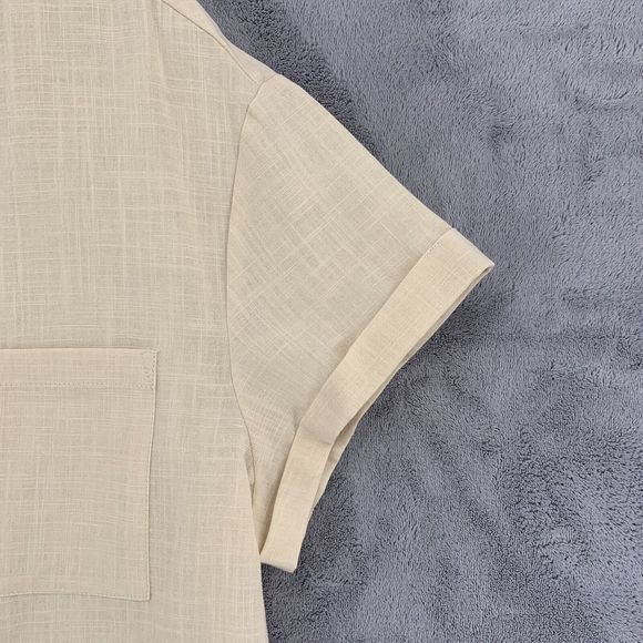 Fishpond Button Up Short Sleeve Cream Cotton Flax Short Sleeve Shirt Mens Large - Picture 5 of 12
